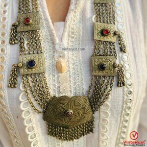 Silver Kuchi Necklace, Boho Statement Necklace with Unique Metalwork
